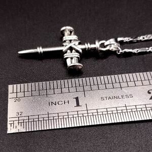 925 Sterling Silver Necklace W/ Nail Cross Pendant Jesus Men's Birthday Gift NEW